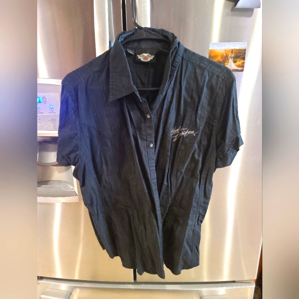Womens Black Harley Davidson Button Fown Shirt size Xl